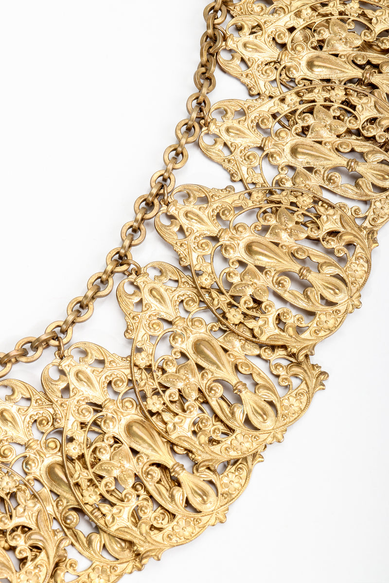 Vintage Filigree Plate Collar Necklace close up at Recess Los Angeles