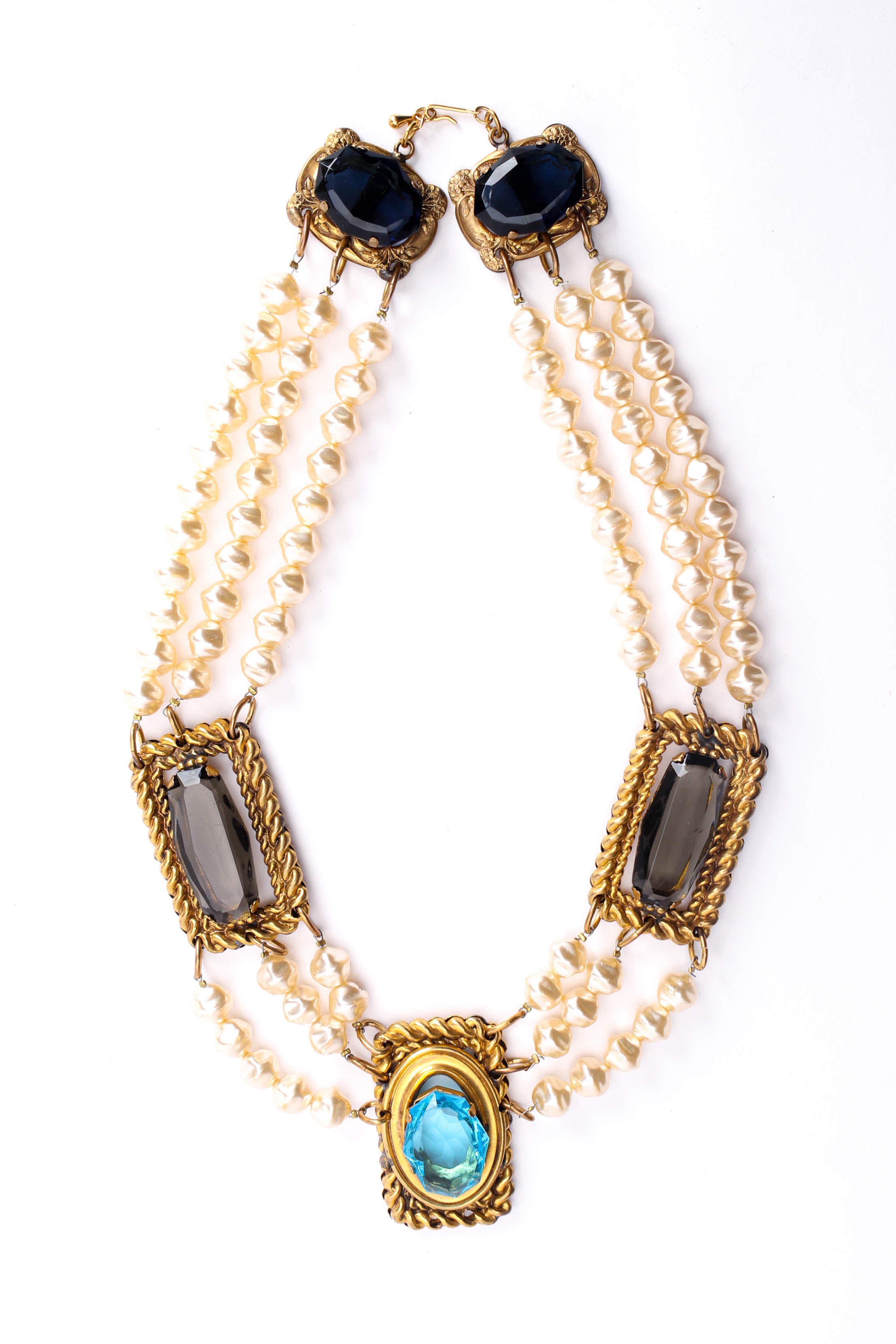 Vintage Framed Jewel Pearl Necklace front @ Recess Los Angeles