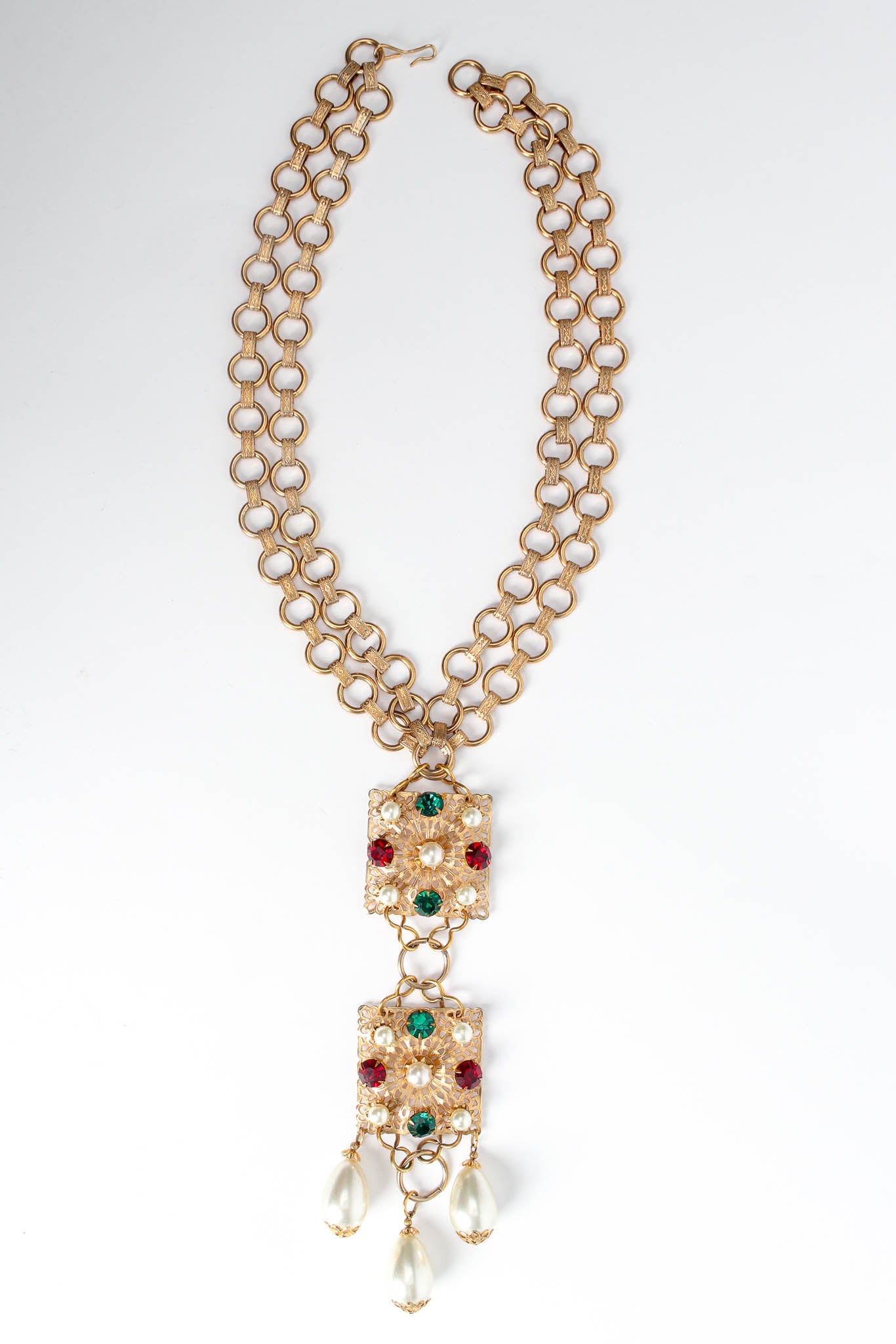 Vintage Jeweled Filigree Pendant Necklace flat @ Recess Los Angeles