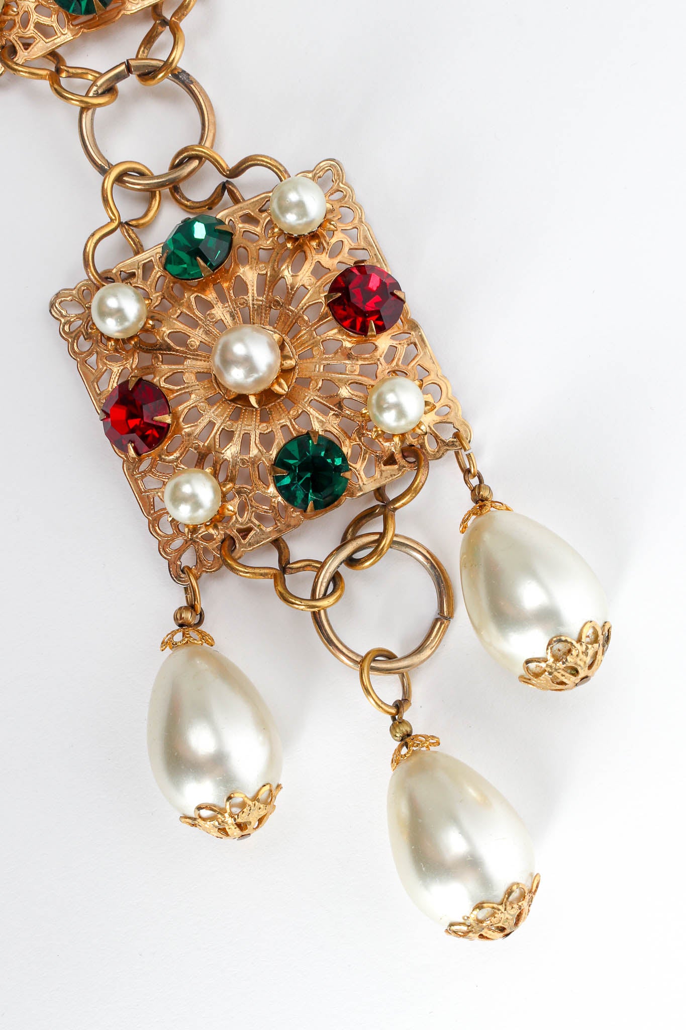 Vintage Jeweled Filigree Pendant Necklace pearl close @ Recess Los Angeles