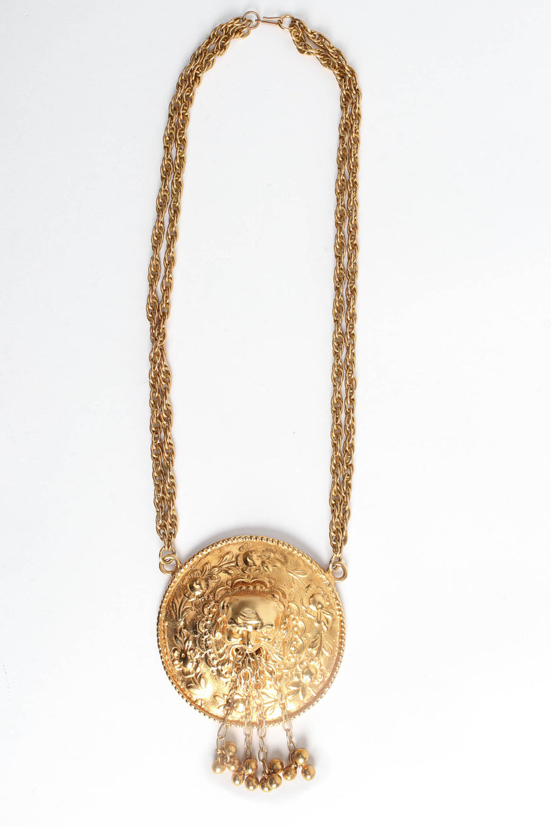 Vintage Grecian God Medallion Pendant Necklace flat front @ Recess Los Angeles