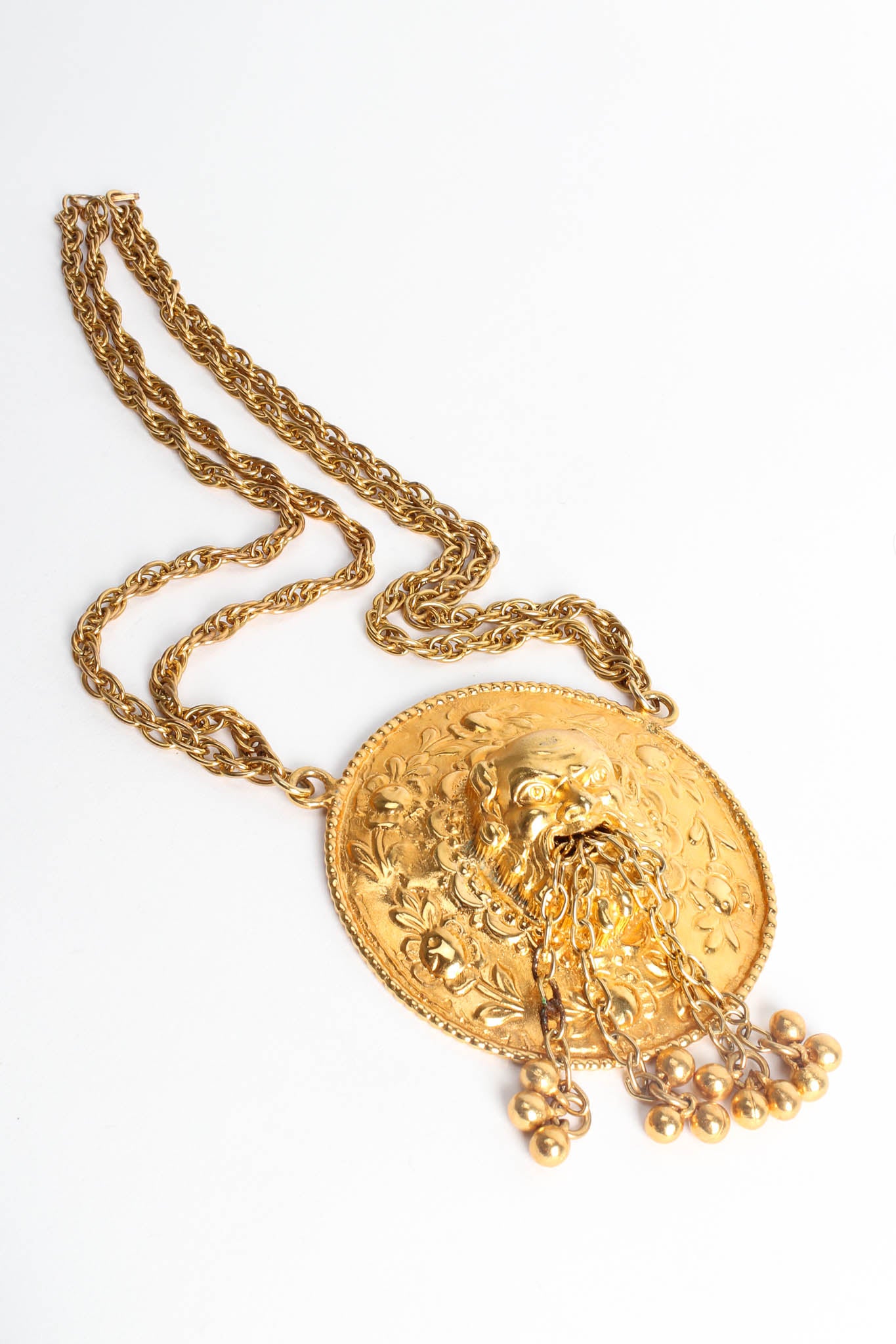 Vintage Grecian God Medallion Pendant Necklace flat @ Recess Los Angeles