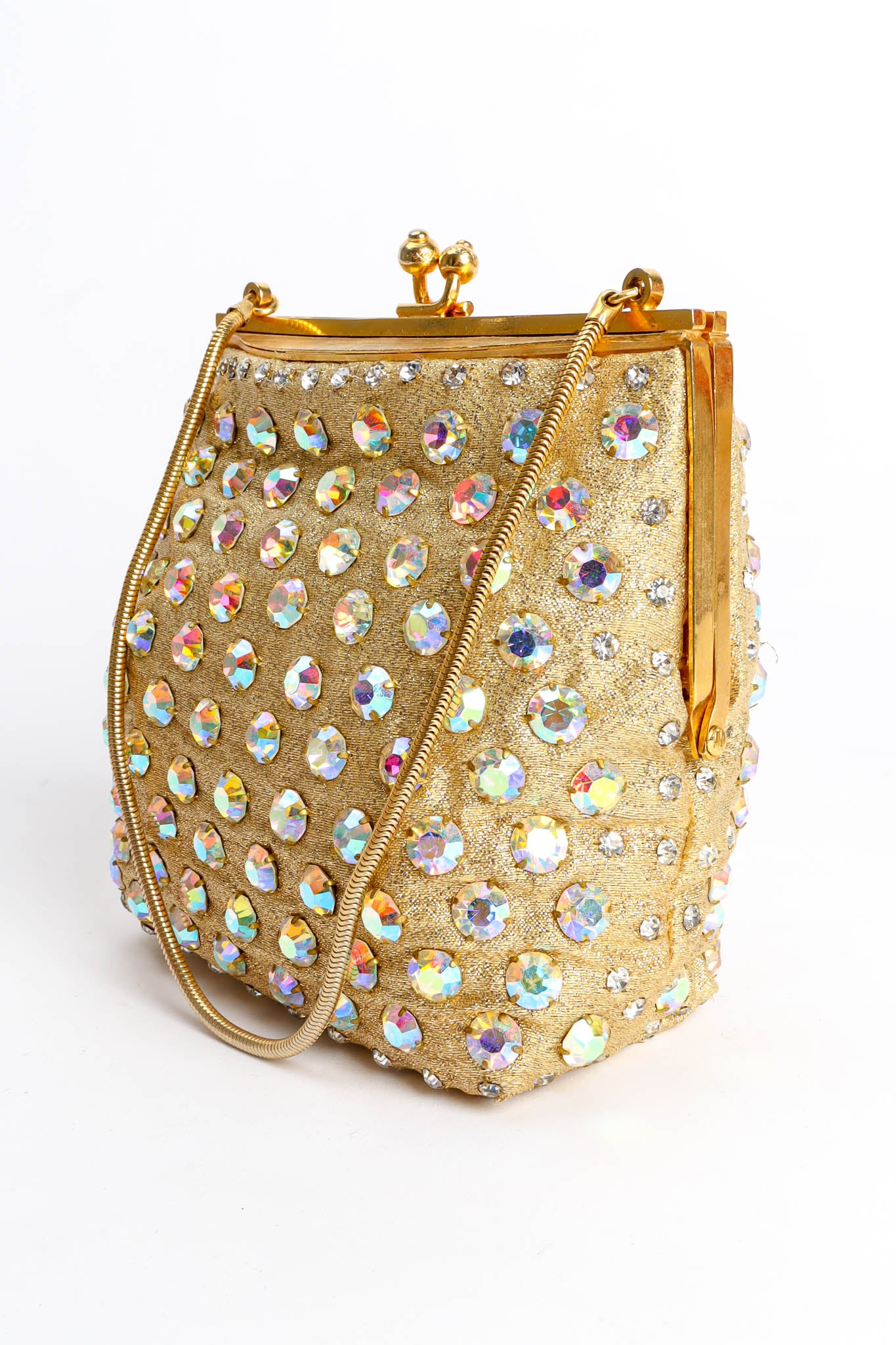 Vintage Iridescent Rhinestone Frame Pouch Bag angle @ Recess Los Angeles