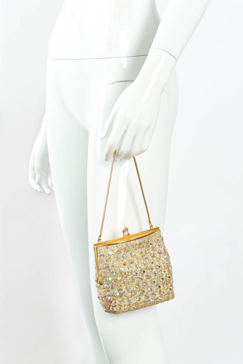 Vintage Iridescent Rhinestone Frame Pouch Bag on mannequin @ Recess Los Angeles