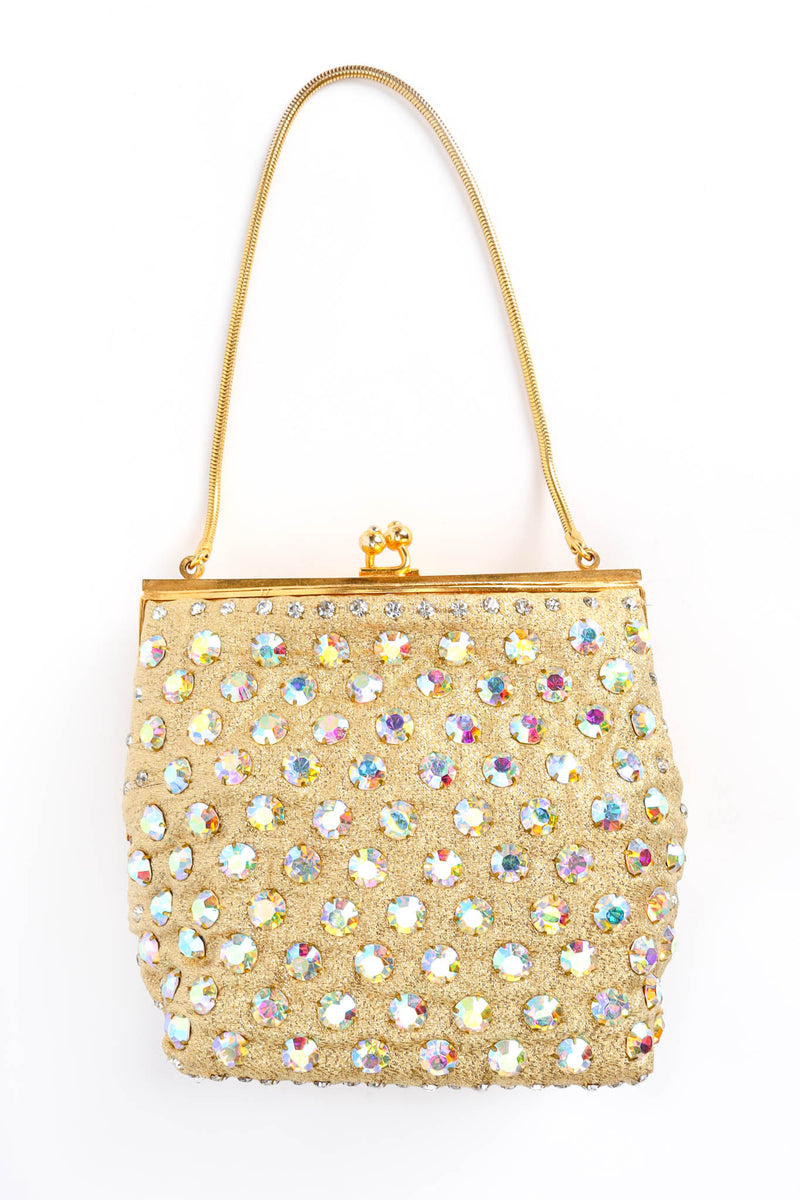 Vintage Iridescent Rhinestone Frame Pouch Bag flat lay @ Recess Los Angeles