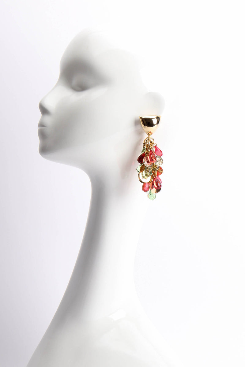 Vintage Festive Crystal Coin Waterfall Earrings on mannequin @ Recess Los Angeles