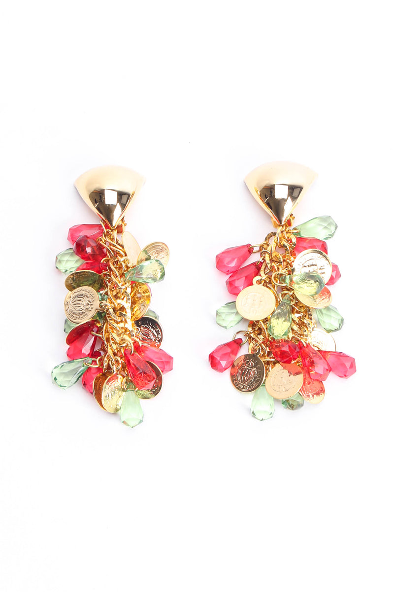 Vintage Festive Crystal Coin Waterfall Earrings front flat @ Recess Los Angeles