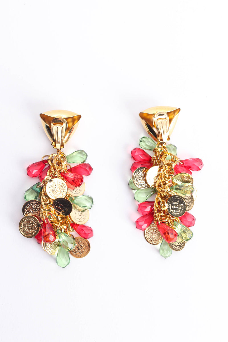 Vintage Festive Crystal Coin Waterfall Earrings back clip on @ Recess Los Angeles