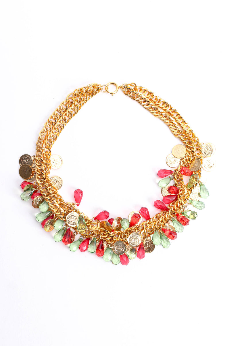 Vintage Festive Double Tiered Crystal Coin Necklace front flat @ Recess Los Angeles