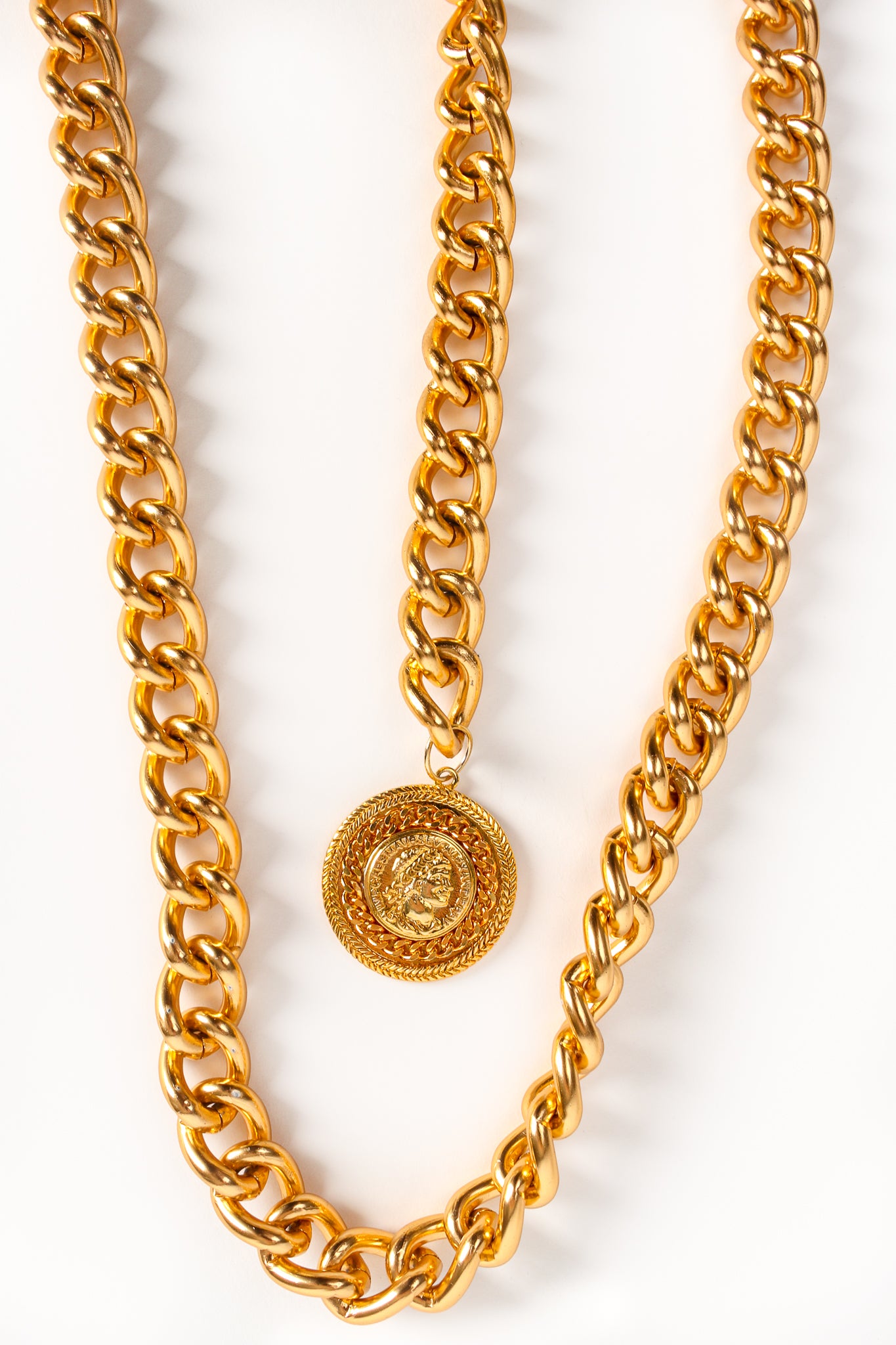 Vintage Chunky Gold Thick Curb Chain Link Lion Buckle Belt Medallion Detail at Recess LA