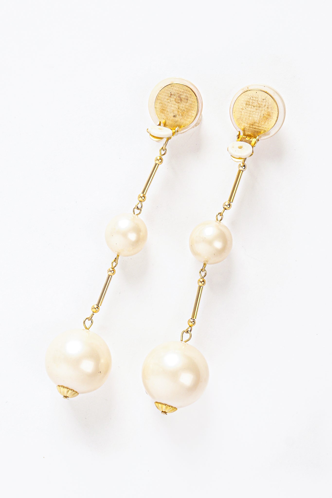 Vintage Long Pearl Drop Earrings backside at Recess Los Angeles