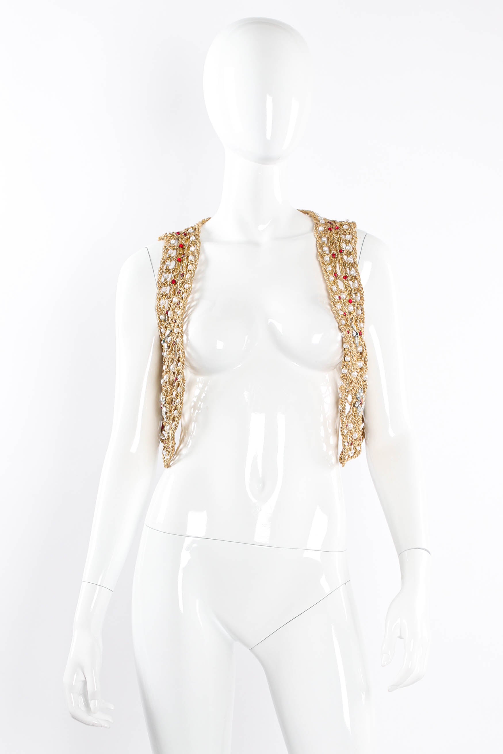 Vintage Jeweled Crochet Rope Vest mannequin front @ Recess Los Angeles