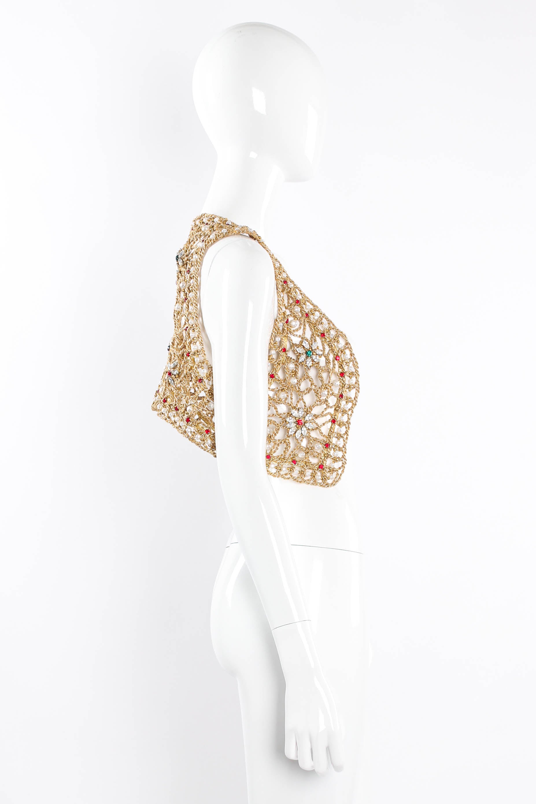 Vintage Jeweled Crochet Rope Vest side mannequin  @ Recess Los Angeles