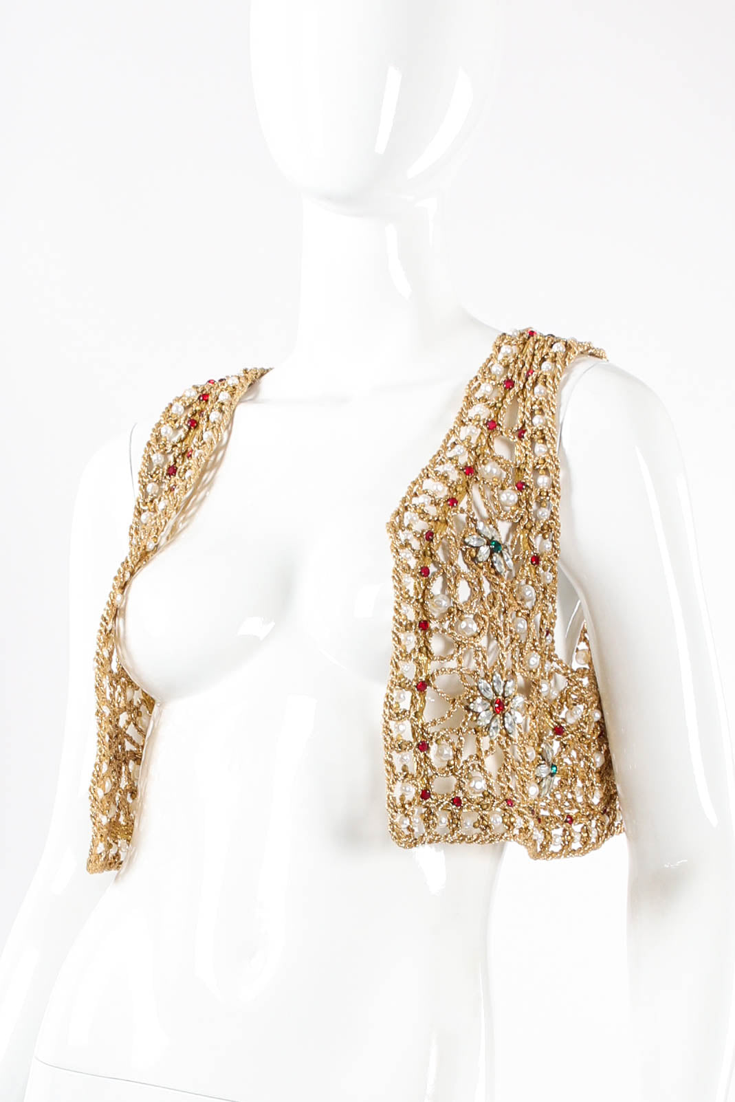 Vintage Jeweled Crochet Rope Vest mannequin front  @ Recess Los Angeles