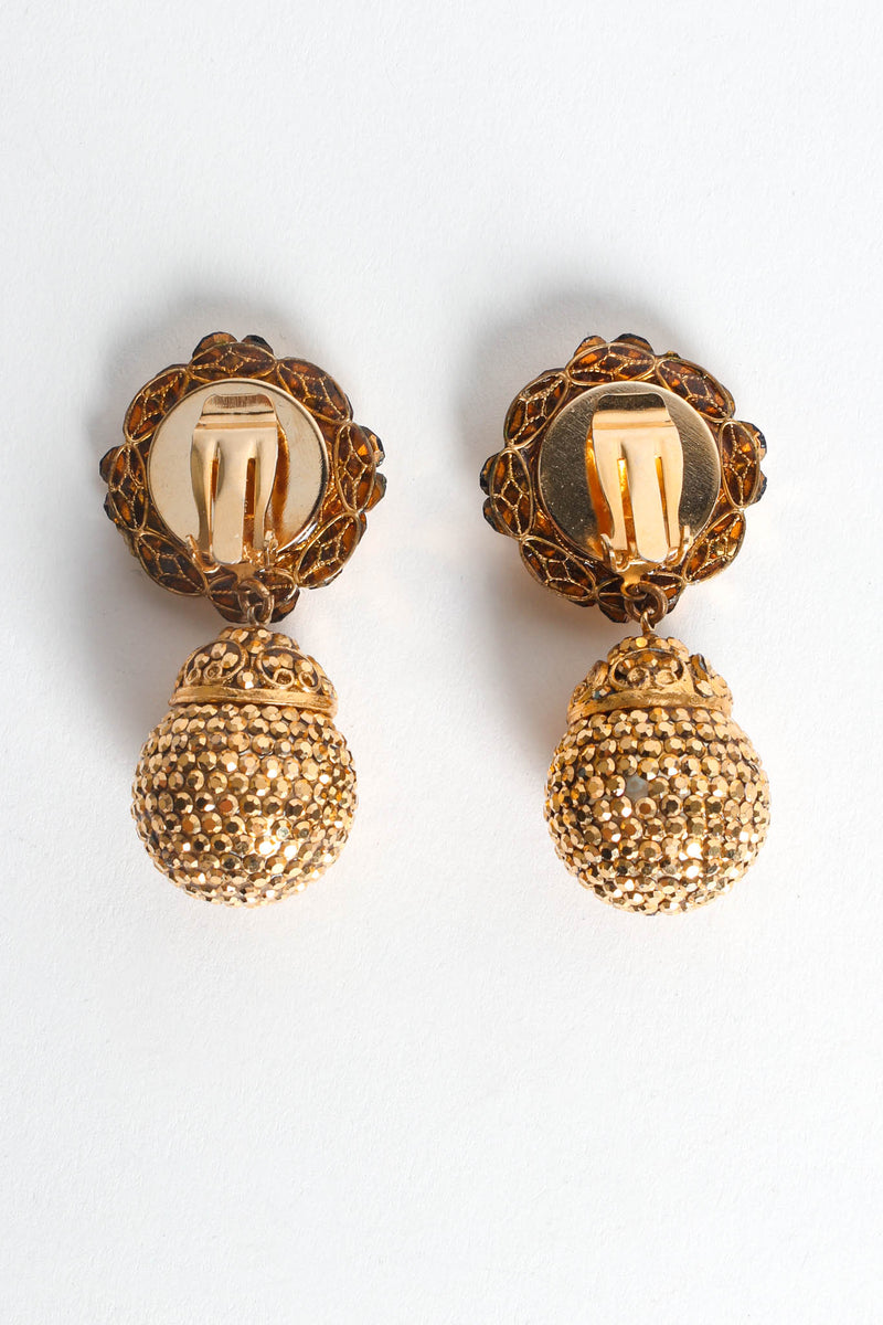 Vintage Filigree Golden Globe Cross Rhinestone Earrings reverse flat  @ Recess LA