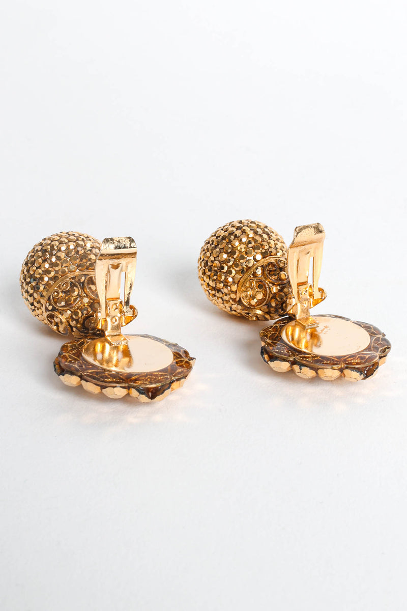 Vintage Filigree Golden Globe Cross Rhinestone Earrings opened backs @ Recess LA