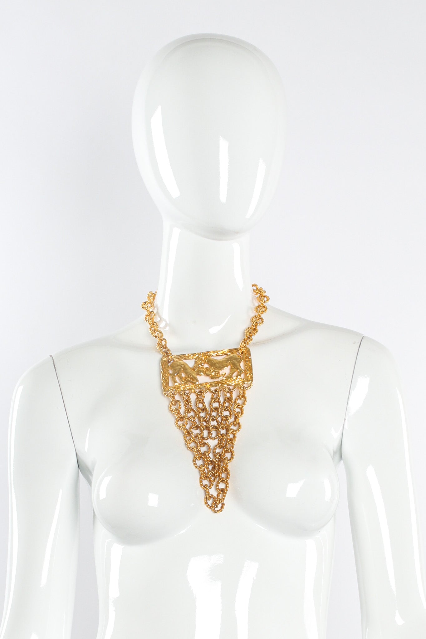 Vintage Golden Horse Pendant Rope Chain Necklace on mannequin @ Recess LA