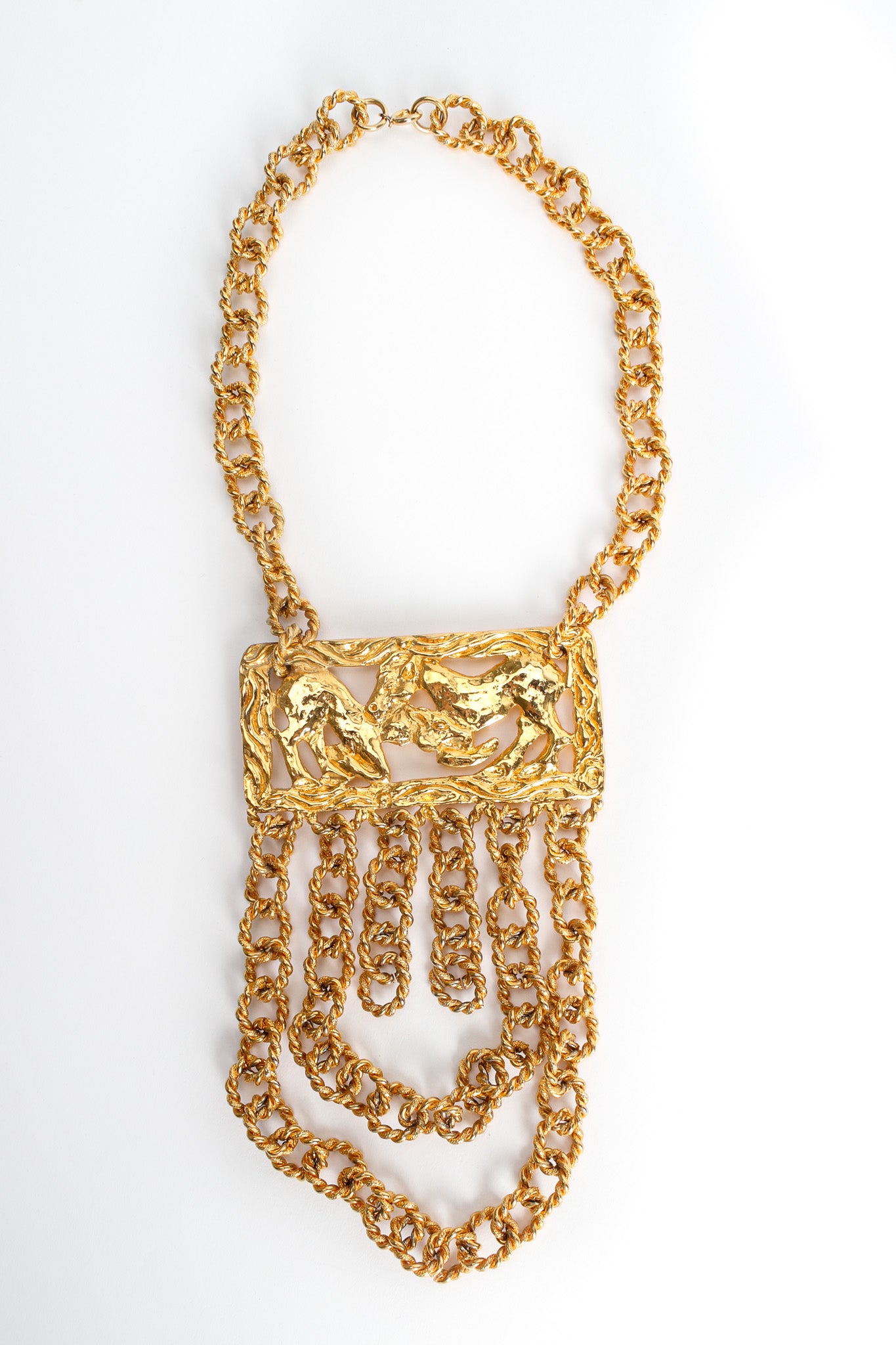 Vintage Golden Horse Pendant Rope Chain Necklace front clasped @ Recess LA