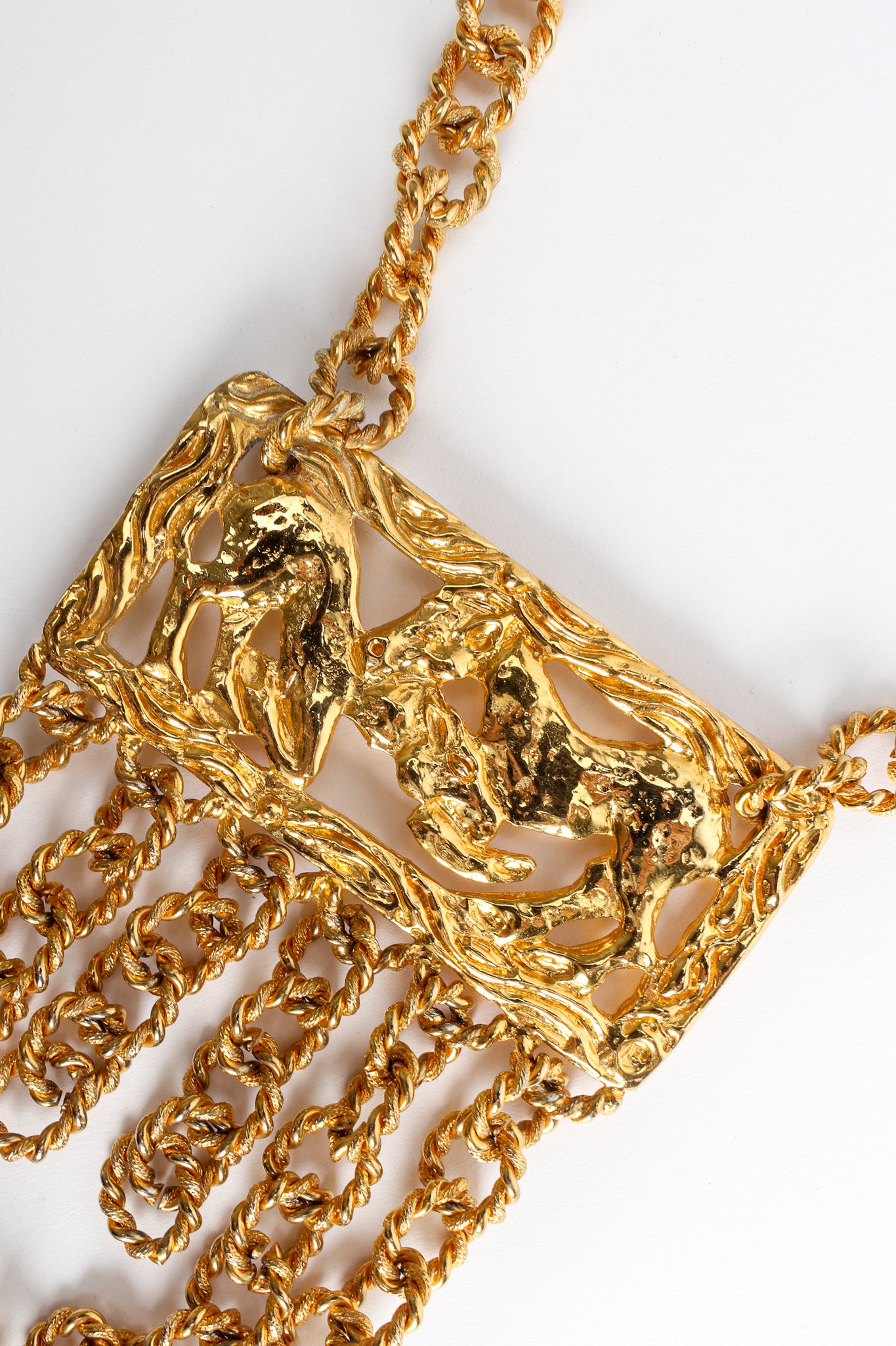 Vintage Golden Horse Pendant Rope Chain Necklace horse pendant close @ Recess LA
