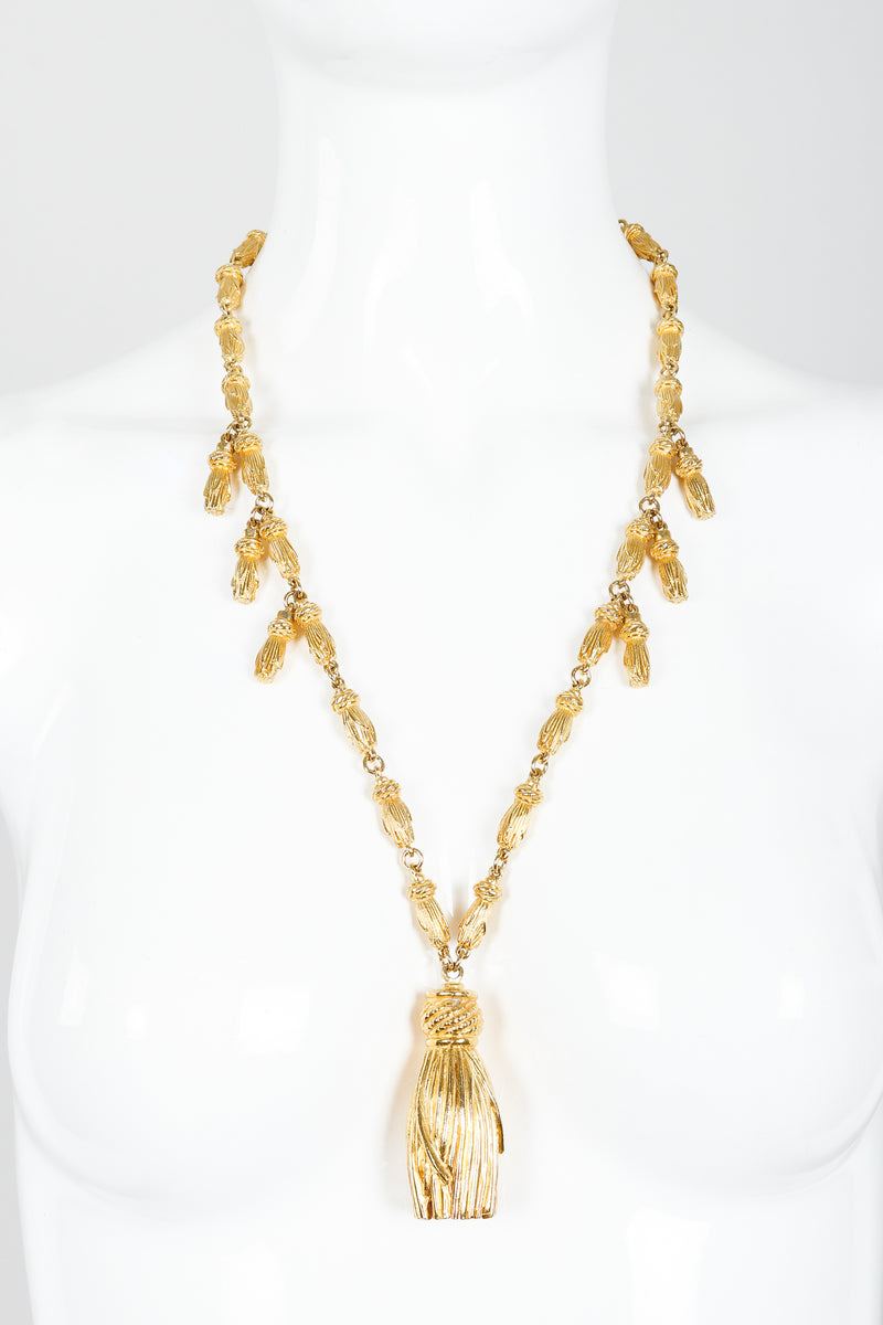 Vintage Gold Sculpted Tassel Pendant Necklace on Mannequin at Recess Los Angeles
