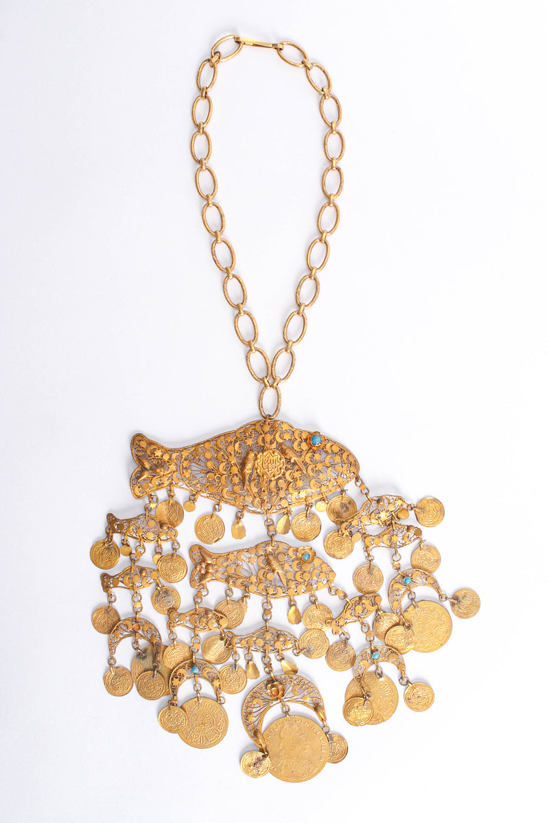 Vintage Filigree Moon Fish Necklace front lay flat @ Recess LA