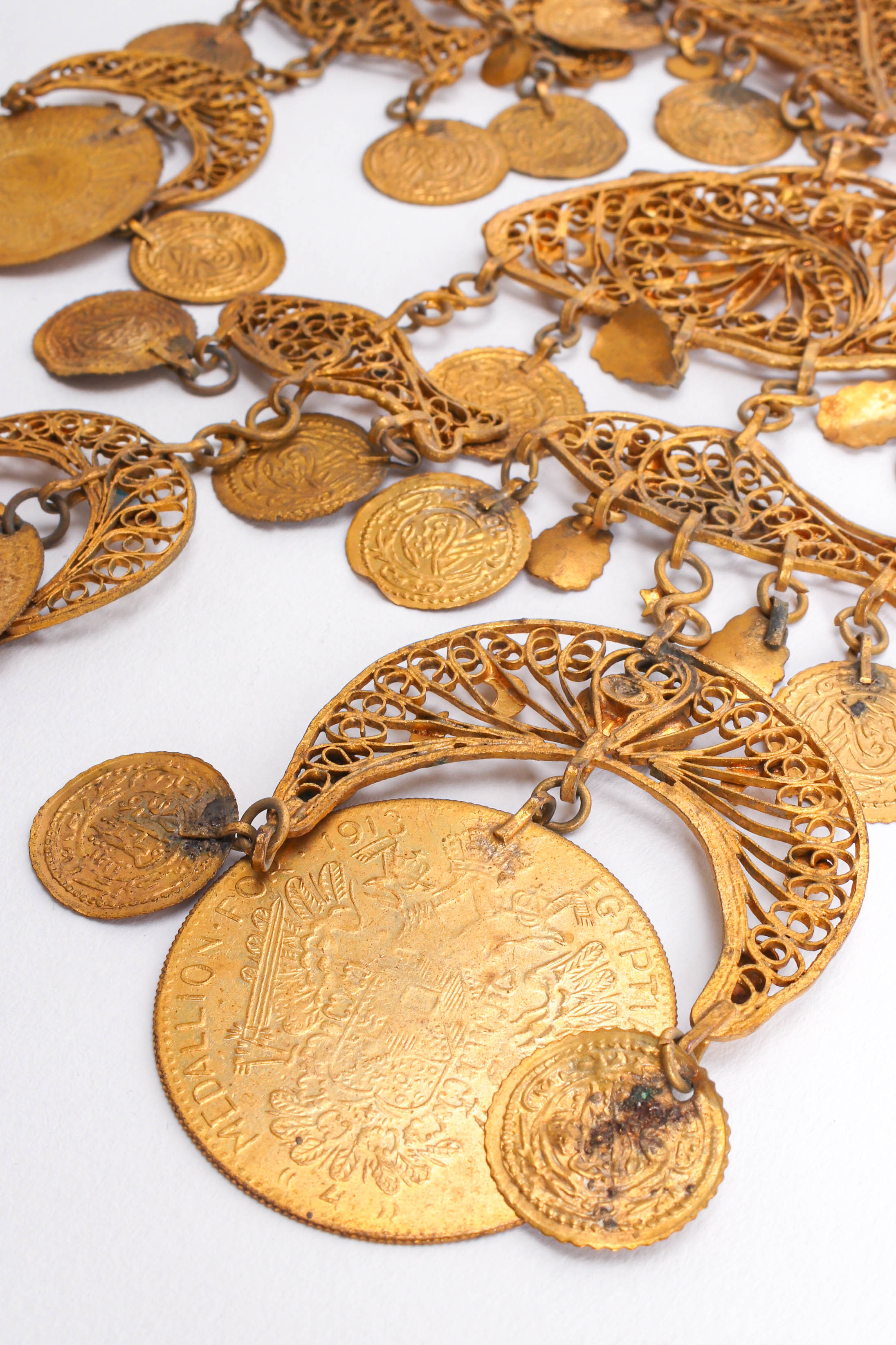 Vintage Filigree Moon Fish Necklace charms back & discoloration detail @ Recess LA