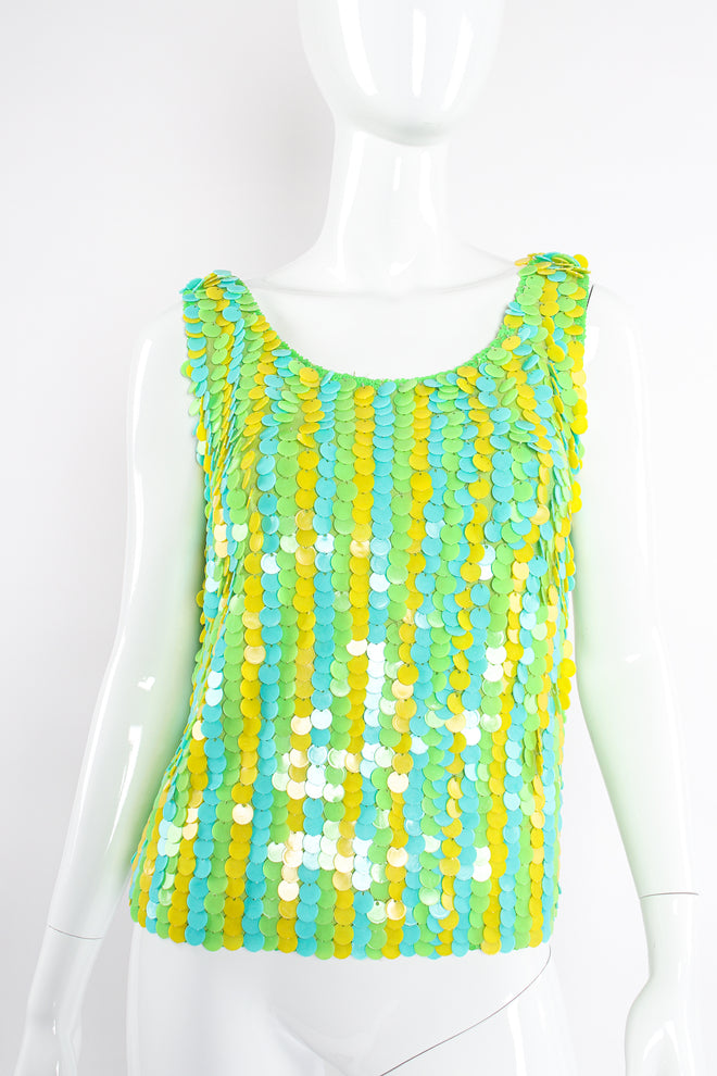 Vintage Hong Kong Paillette Disc Shimmy Tank on mannequin front crop at Recess Los Angeles