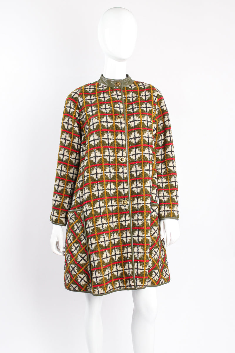 Vintage Bonnie Cashin Sills Argyle Turnlock Blanket Coat on mannequin front at Recess Los Angeles