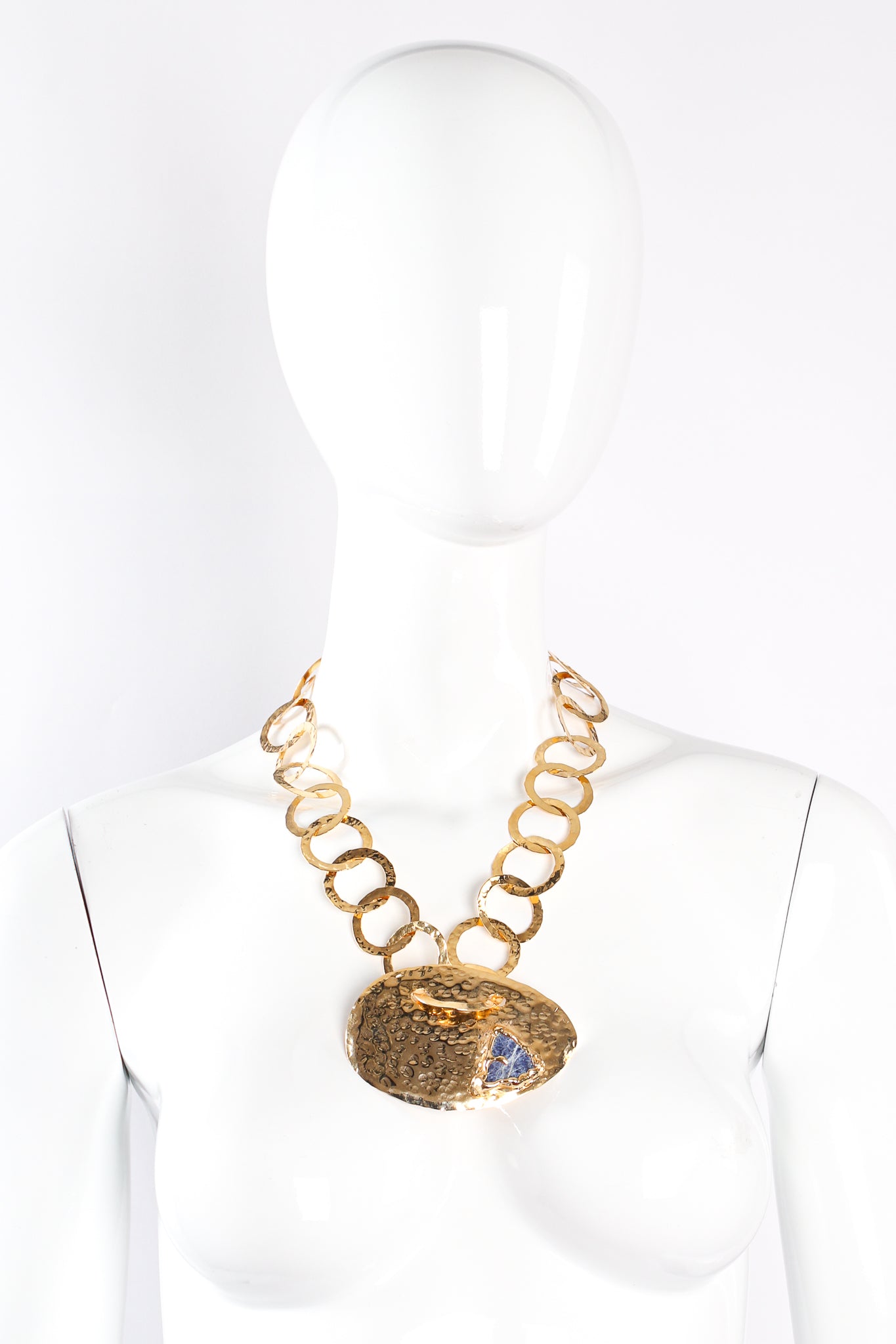 Vintage Hammered Ring Plate Pendant Necklace on mannequin at Recess Los Angeles