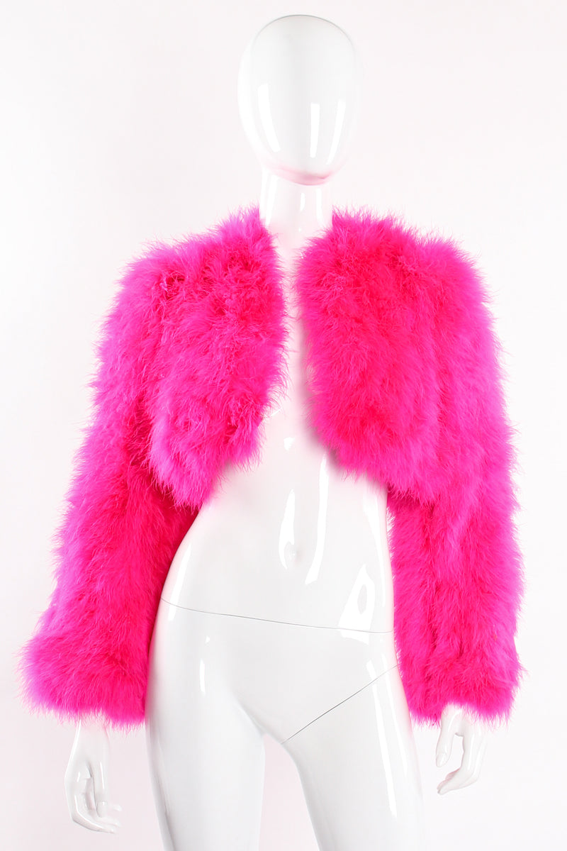 Vintage Hot Marabou Cropped Jacket on mannequin front open at Recess Los Angeles