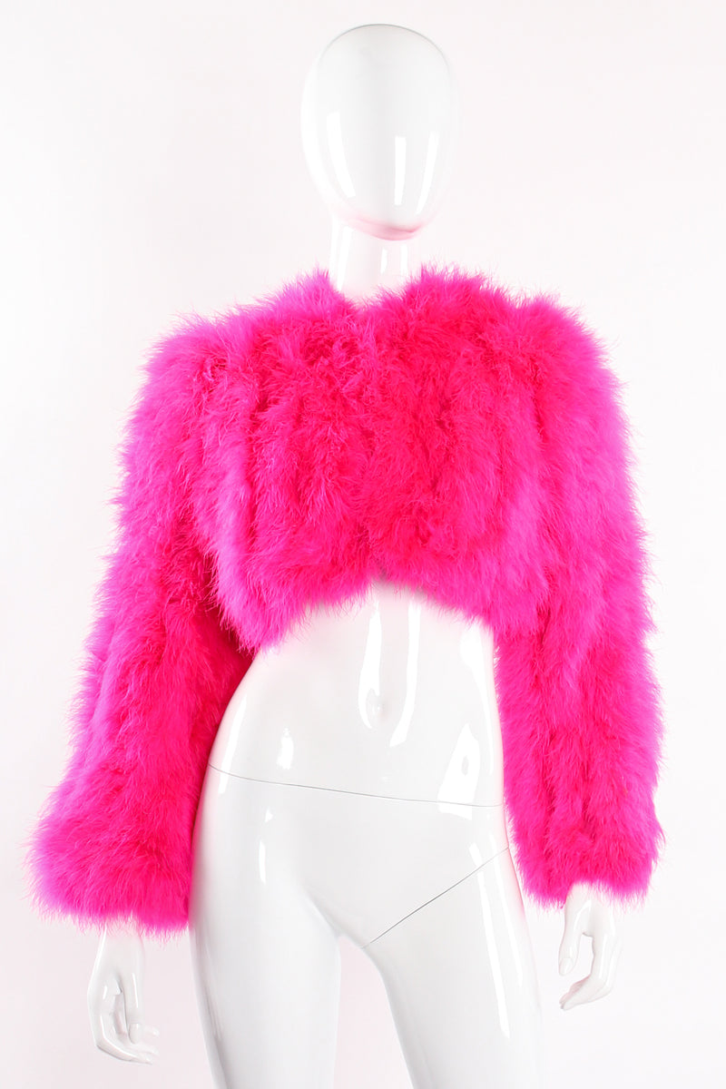 Vintage Hot Marabou Cropped Jacket on mannequin front at Recess Los Angeles