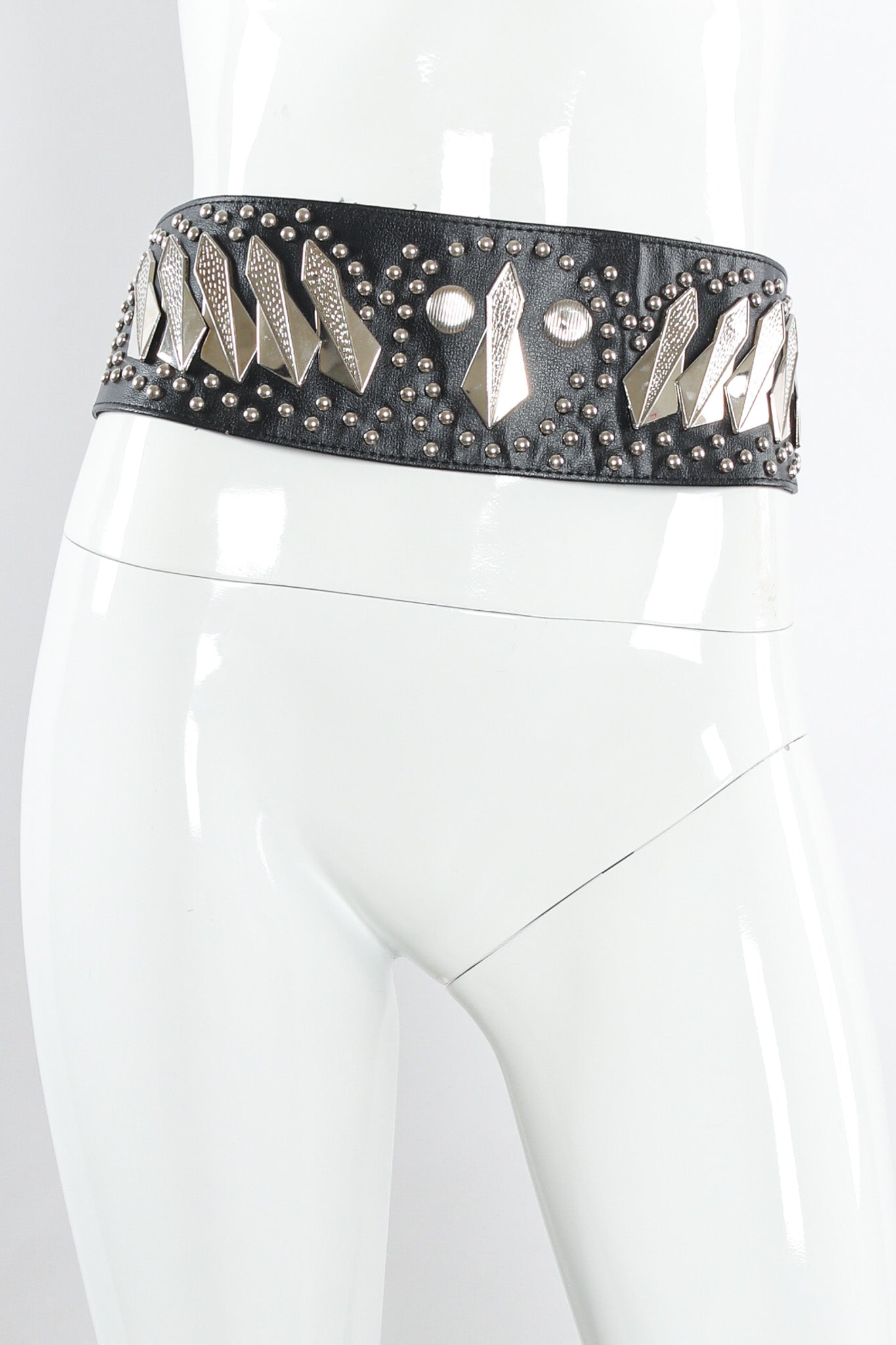 leather waist belt with heavy silver hardware mannequin front @recessla