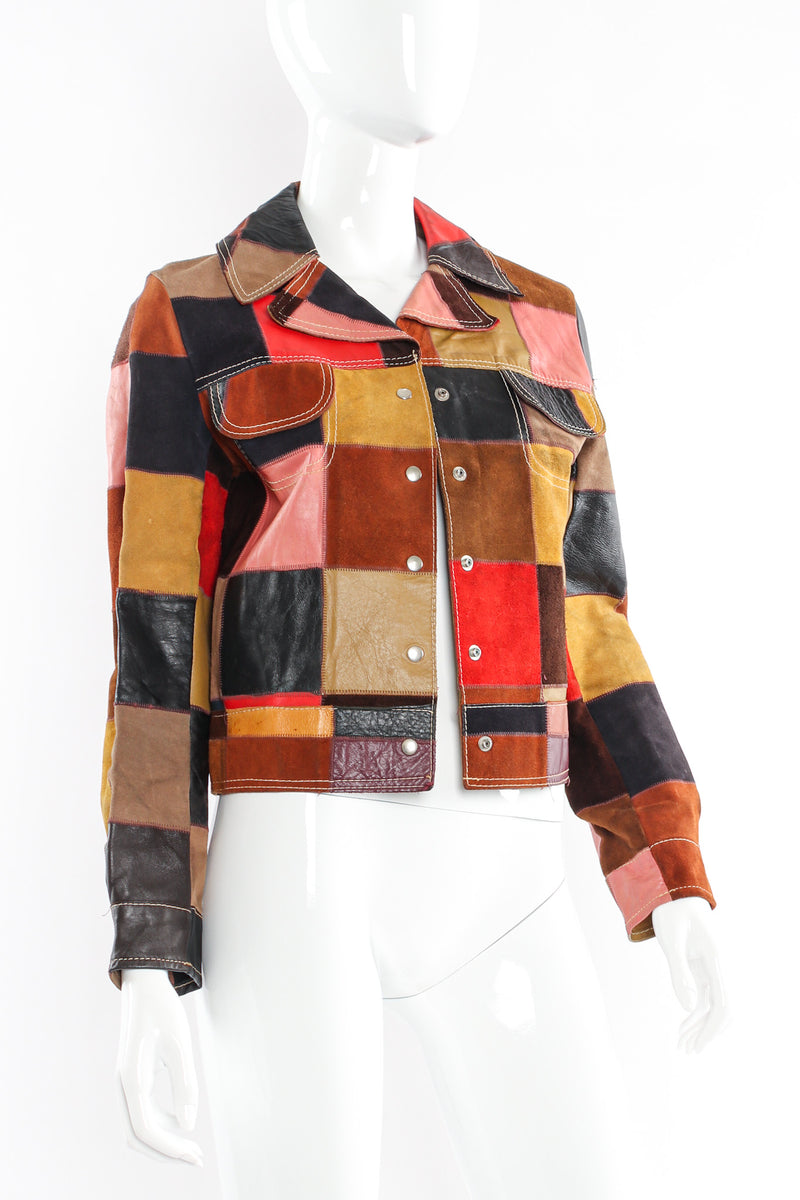 Vintage Mixed Leather Patchwork Jacket mannequin angle @ Recess LA