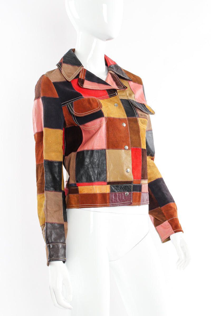 Vintage Mixed Leather Patchwork Jacket mannequin angle buttoned @ Recess LA