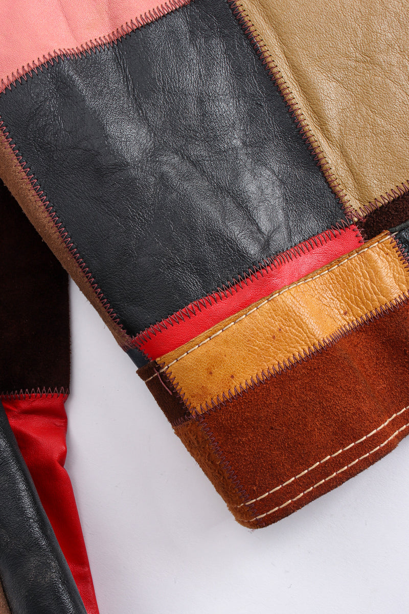 Vintage Mixed Leather Patchwork Jacket red marks on R hip hem @ Recess LA