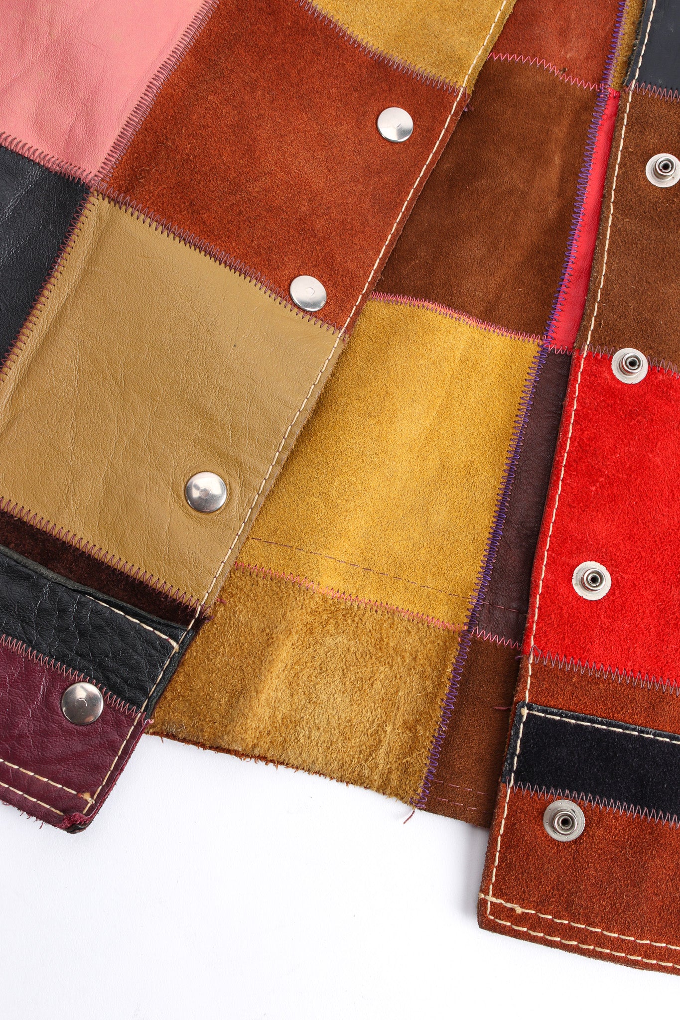 Vintage Mixed Leather Patchwork Jacket hem/patchwork close up @ Recess LA