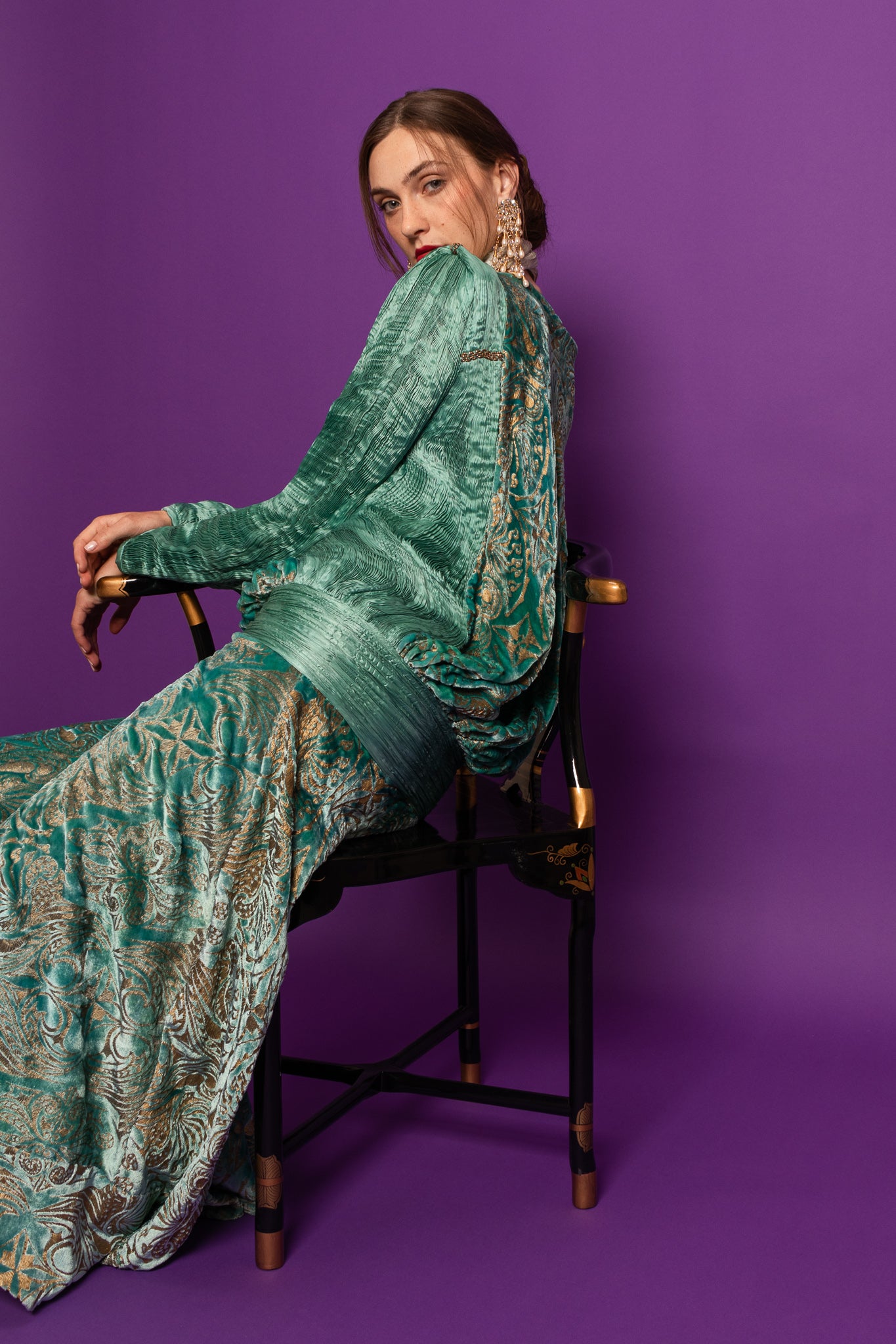 Vintage Silk Velvet Pleated Drape Dress on model Emily @ Recess Los Angeles