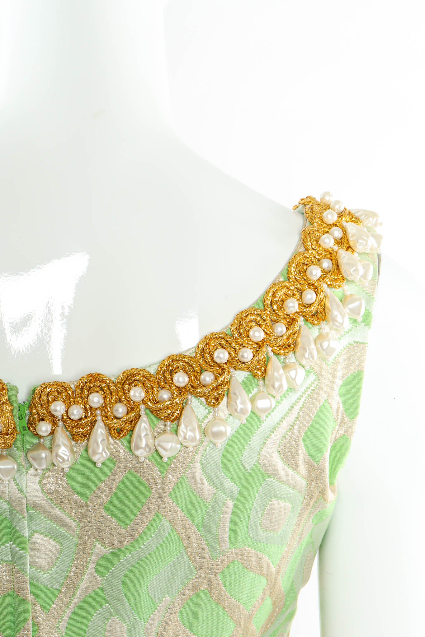 Vintage Abstract Pearl Empire Dress pearl/soutache braid mannequin close @ Recess Los Angeles