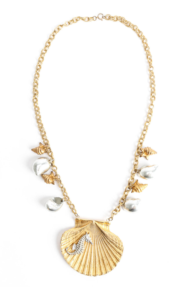 Vintage Seahorse Shell Necklace flat front @ Recess Los Angeles