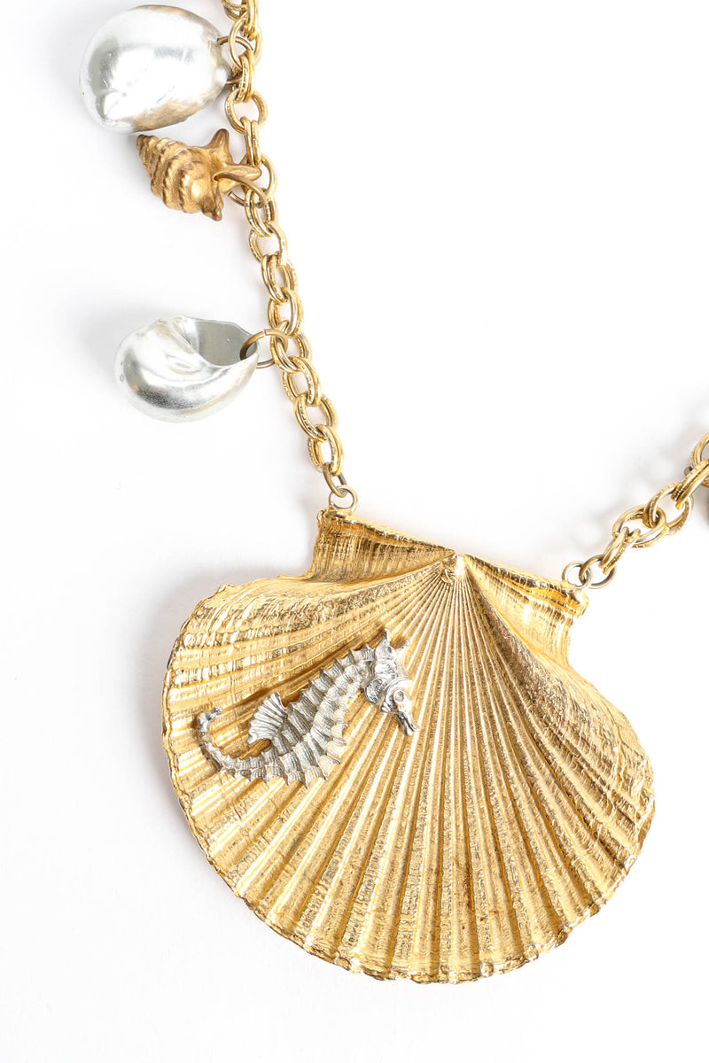 Vintage Seahorse Shell Necklace scallop shell close @ Recess Los Angeles