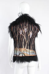 Vintage Art Nouveau Painted Mongolian Fur Vest on mannequin back at Recess Los Angeles