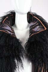 Vintage Art Nouveau Painted Mongolian Fur Vest on mannequin collar at Recess Los Angeles