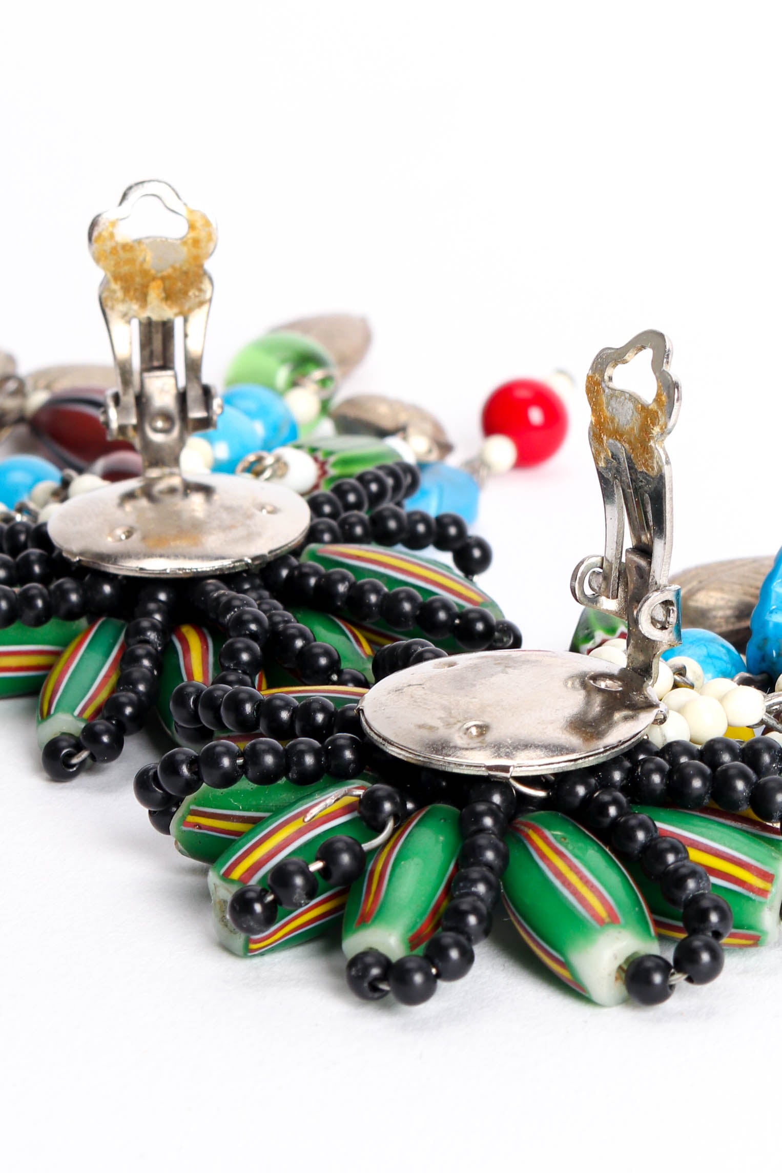Vintage Whimsical Millefiori Bead Flower Earrings back clasp detail @ Recess LA