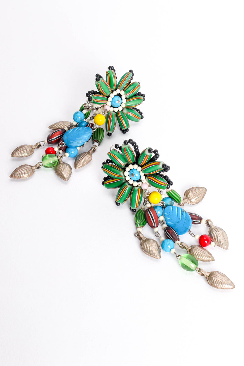 Vintage Whimsical Millefiori Bead Flower Earrings front pair angle @ Recess LA