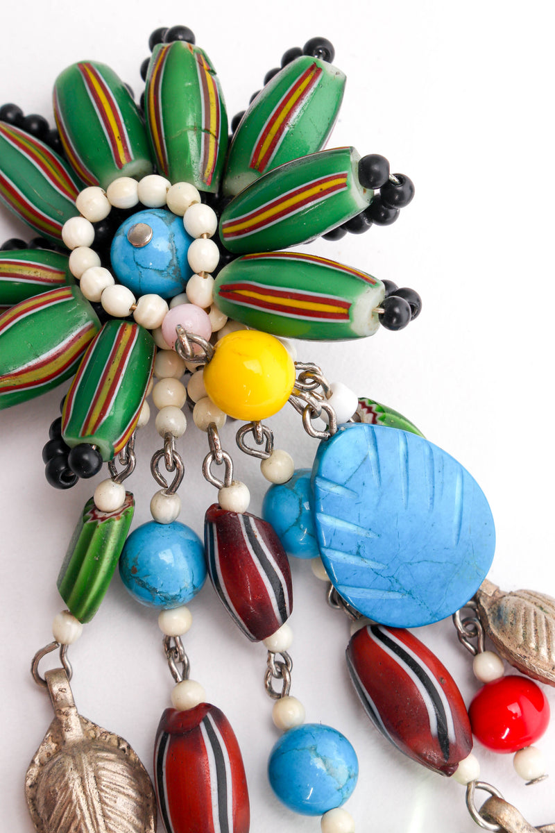 Vintage Whimsical Millefiori Bead Flower Earrings front details @ Recess LA