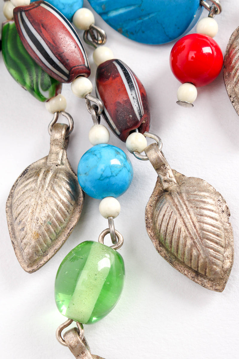 Vintage Whimsical Millefiori Bead Flower Earrings beads/leaf detail @ Recess LA