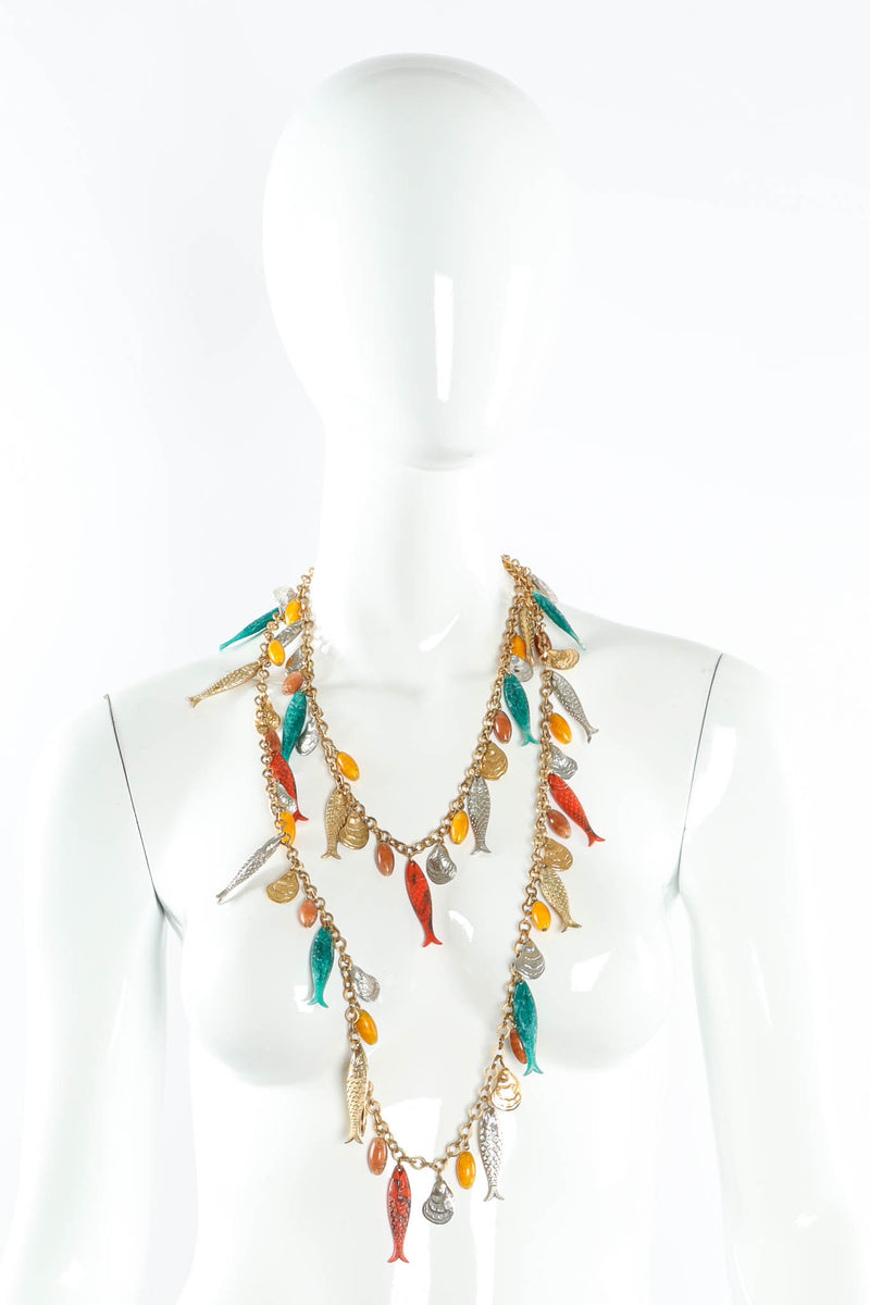 Vintage Dancing Fish Shell Charm Necklace mannequin  double draped @ Recess Los Angeles