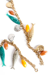 Vintage Dancing Fish Shell Charm Necklace necklace end/light tarnished ring clasp  @ Recess Los Angeles