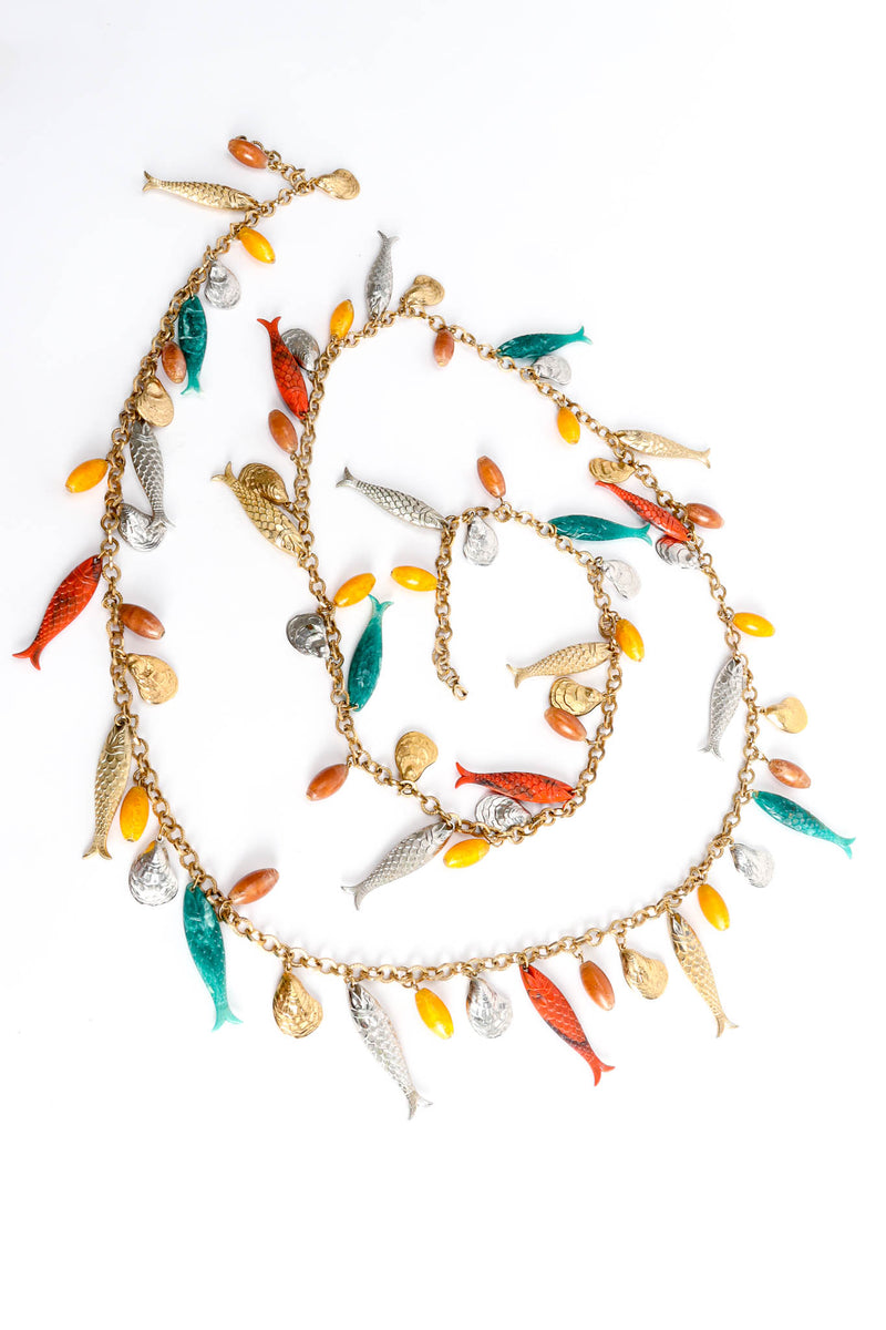 Vintage Dancing Fish Shell Charm Necklace rolled front  flat @ Recess Los Angeles