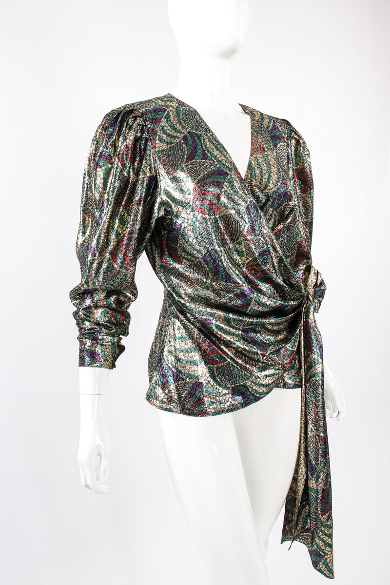 Vintage Metallic Mardi Gras Wrap Blouse on Mannequin angle at Recess Los Angeles
